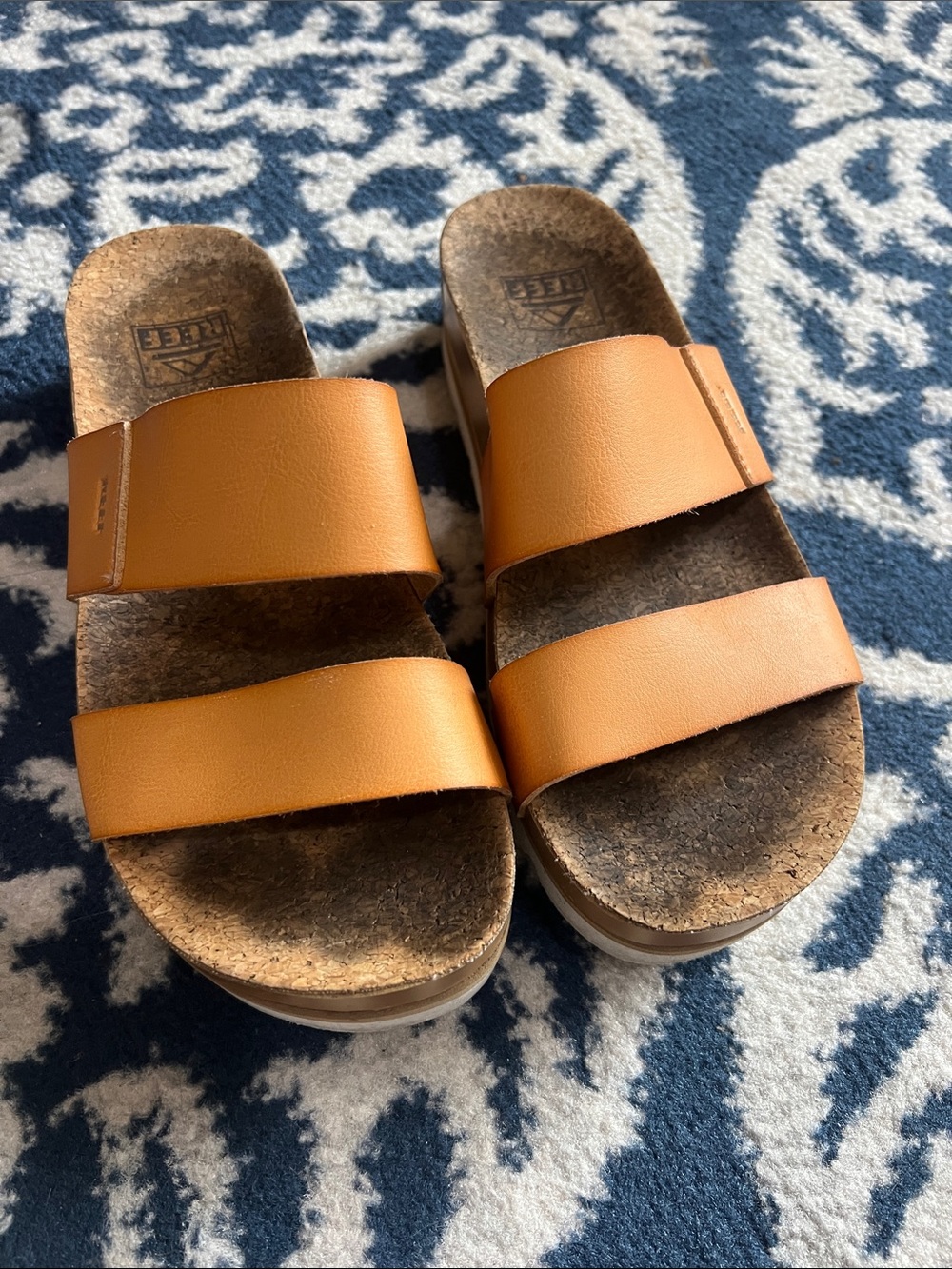 Reef Double-Strap Tan Slide Sandals